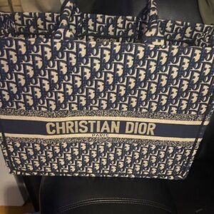 Dior Blue and White Oblique Canvas Tote